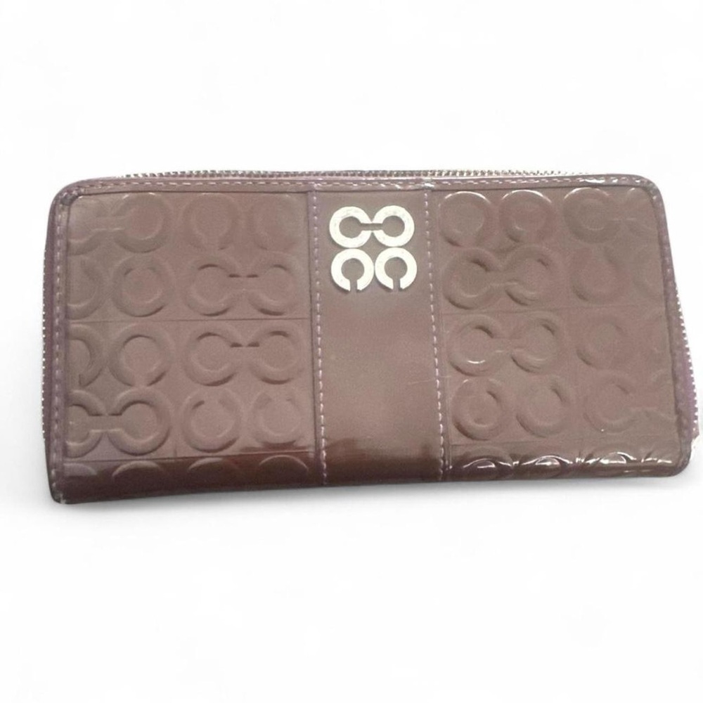 Coach Patent Enamel Long Wallet. Chocolate and purple.